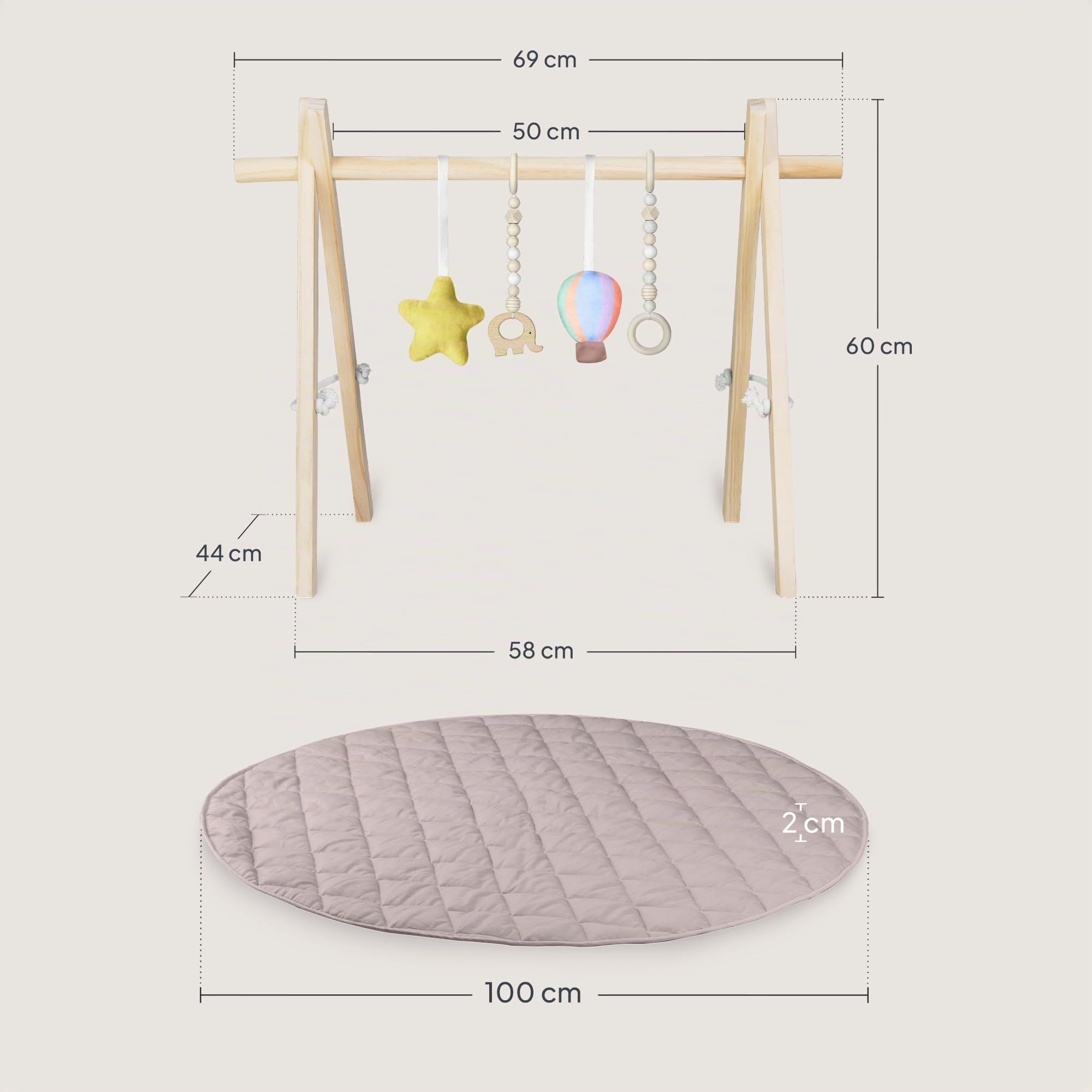 Lionelo ANIS SET Palestrina Neonato Baby Gym con Centro di Attività in legno, Giochi Sensoriali Rimovibili, tappetino Antiscivolo, Metodo 101 cm | Giochi Sensoriali Rimovibili, Tappetino Antiscivolo e Ampia Superficie da 101 cm