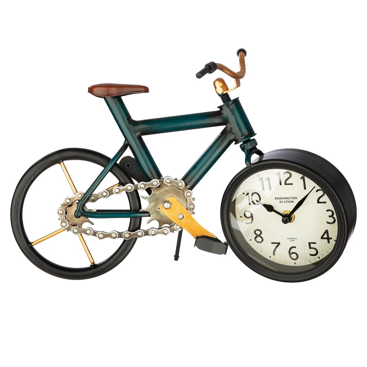 GILDE Orologio da tavolo in metallo, a forma di bicicletta, finitura anticata, blu scuro, altezza 24 cm x larghezza 34 cm