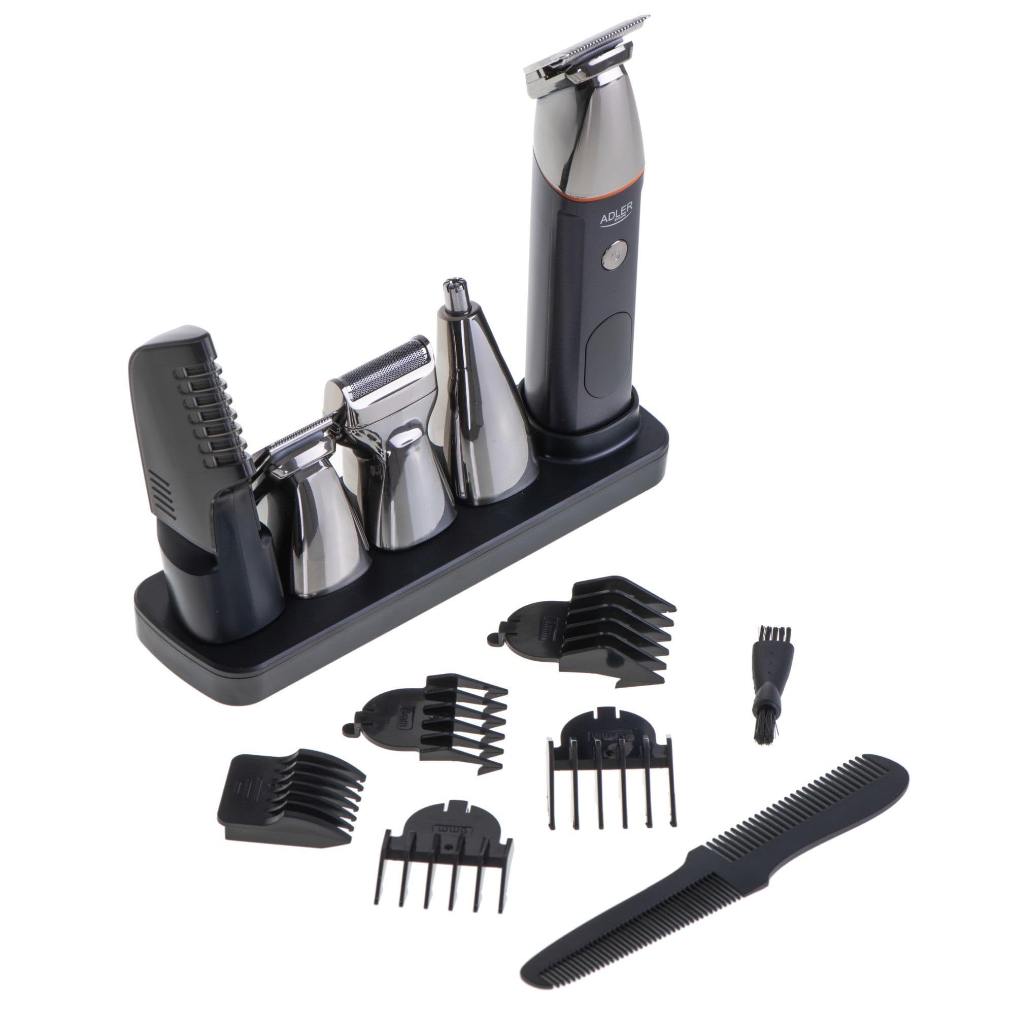 Adler AD 2946 Trymer do Brody 5w1 z LCD, Czas pracy 60 min, Bateria 600 mAh, Stacja Ładująca, Czarny