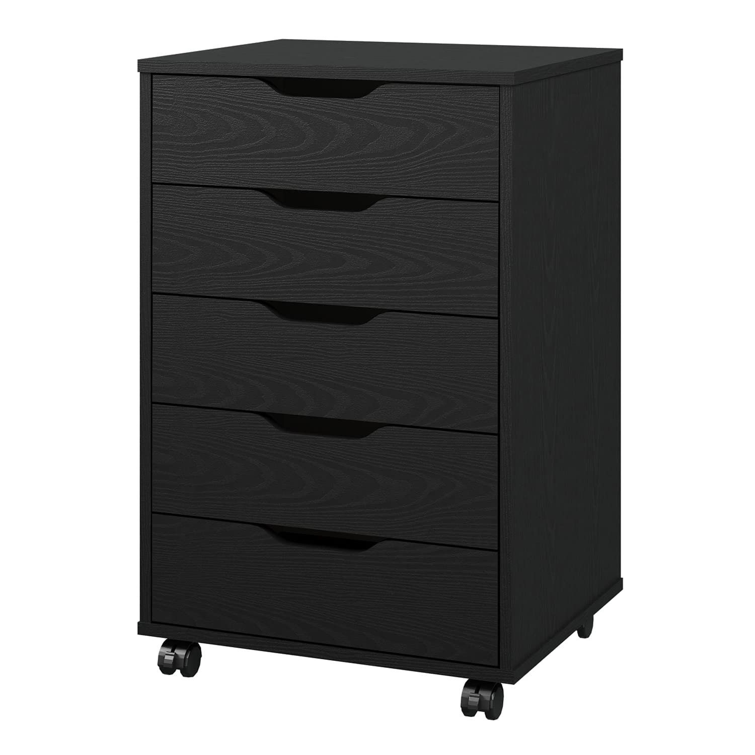 Panana 5/7 Drawers Chest, Mobile File Cabinet with Wheels Storage Organiser Chest Home Office Dresser Cabinet Side Filing Cupboard (Black, 5 Drawers)
