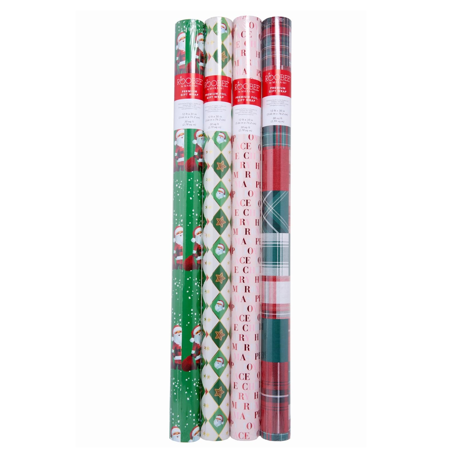 Gartner Studios - Papel de regalo tradicional de 12 pies, 4 rollos con líneas de cuadrícula para un fácil corte