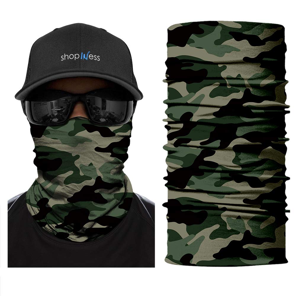 Shopiness Unisex Green Camouflage Tube Scarf Adult Multifunctional Headband Bandana Neck Gaiter For Motorbike Sport Parties Halloween And Carnival Outdoor Activities (Green Camouflage)