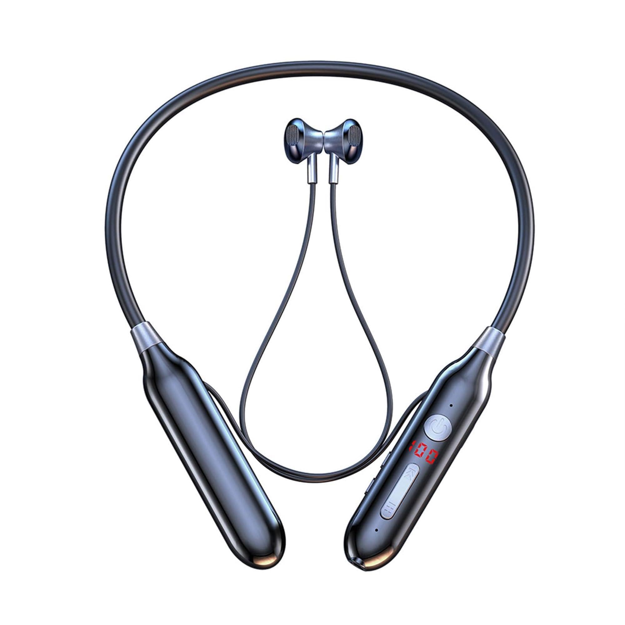 Auriculares inalámbricos Bluetooth con banda para el cuello, ergonómicos, para colgar, atracción magnética con puerto TF, auriculares plegables deportivos con control de voz, salida de audio de