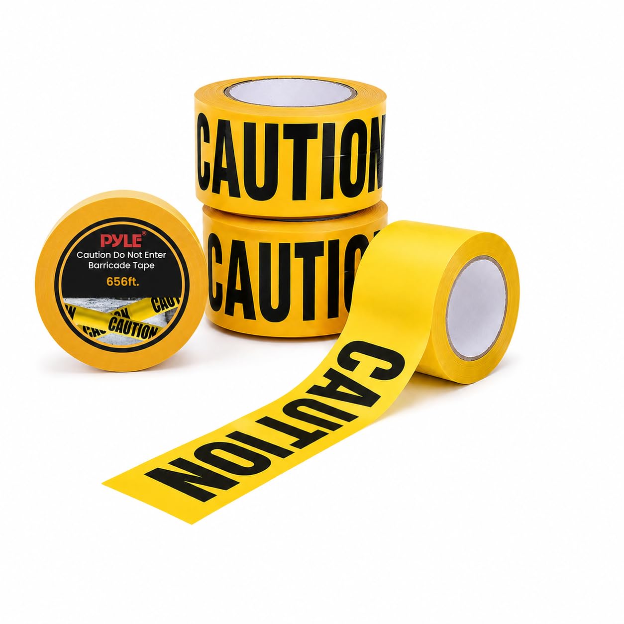 Pyle 12 Pieces Safety Yellow Caution Do Not Enter Tape Set - 200 Meters Long Tape Roll Suitable for a Wide Range of Applications, Including Roadworks, Events, and Hazardous Areas