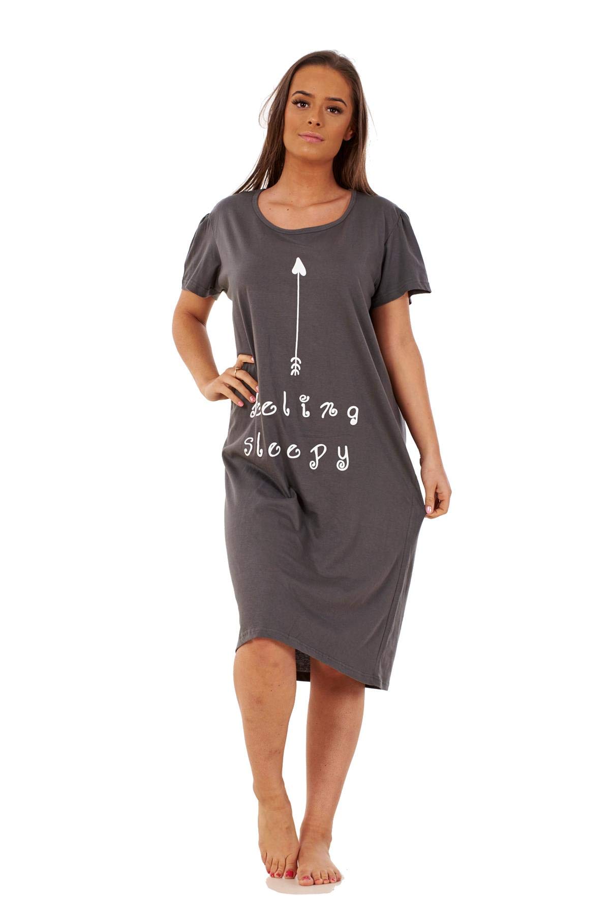 Malay Ladies Nightdress Round Neck Printed Words Short Sleeve Nightie Nightshirt M-XXL