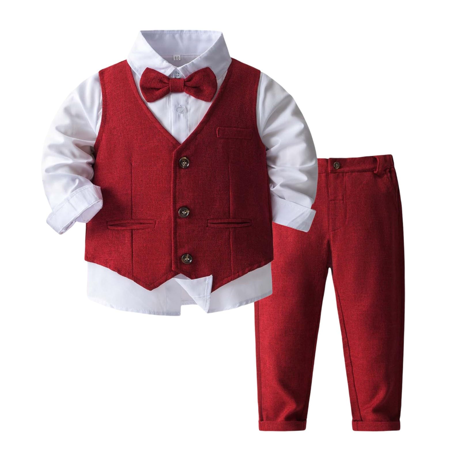 Completo elegante per neonato, camicia, gilet e pantaloni, smoking in cotone, per battesimo e cerimonie