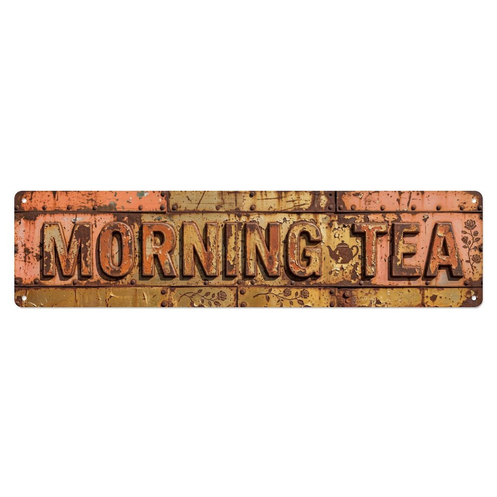 Morning Tea Retro Decor Metal Tin Skinny Sign Plaque Wall Decor for Cafe, Club Bar, Office, Home Garden Metal Poster 4x16Inch