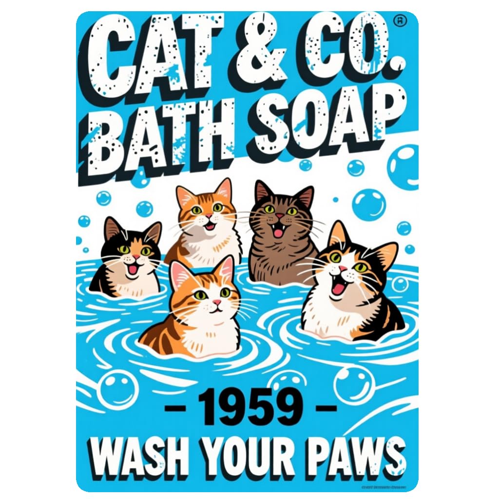 Vintage Cat Bath Soap Tin Sign, 8x12 Inch Bathroom Decor