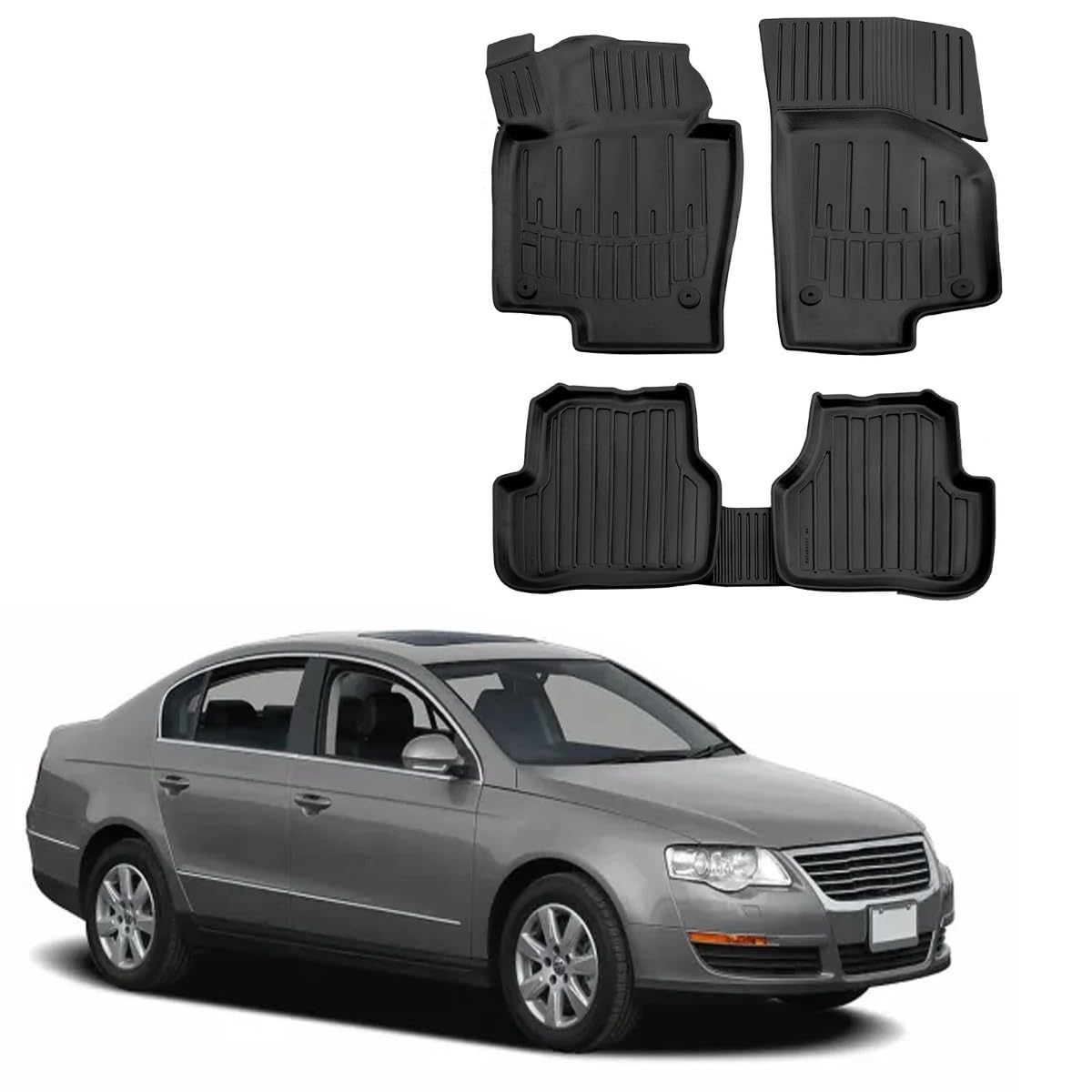 J&J Automotive 3D Gummimatten passend für Volkswagen Passat B7 2010-2014, Fußmatten mit hohem Rand Allwetter Passform rutschfest Abwaschbar Geruchslos Schwarz