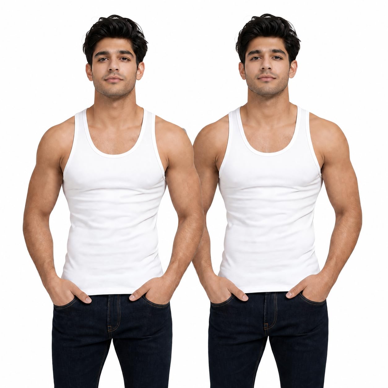 CLIX Supreme Men's 100% Pure Cotton Ribbed Vest | Banian White Sleeveless Round Neck Banian | Breathable Sweat-Absorbing Innerwear | Regular Fit Pack of 2 (in, Alpha, Free Size, 90 CM, White)-picture-13