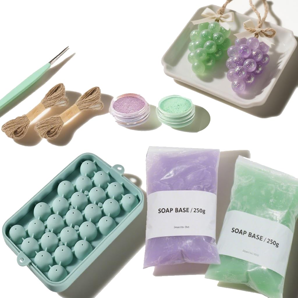 DIY Grape Soap Making Kit for Beginners, Complete Handmade Craft Set with Molds, Jute Rope, Mica Powder, Natural Soap Base & Tools Home Decor, Gift Ready