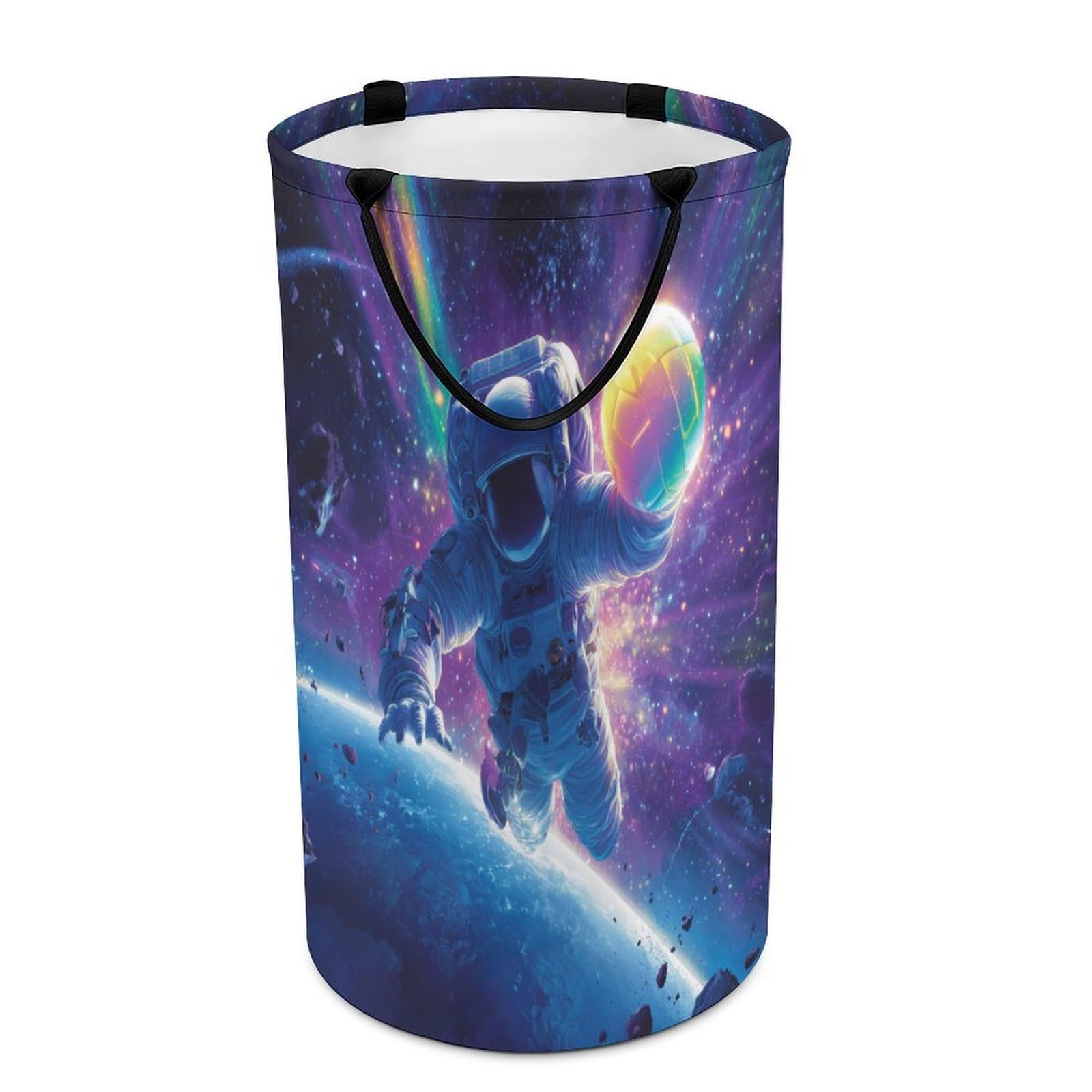 LUYYSKY Fantasy Realistic Astronaut Versatile Storage Laundry Basket, Modern Art Galaxy Outer Space Astronaut Sports Theme Volleyball Large Capacity Bathroom Hamper With Handle