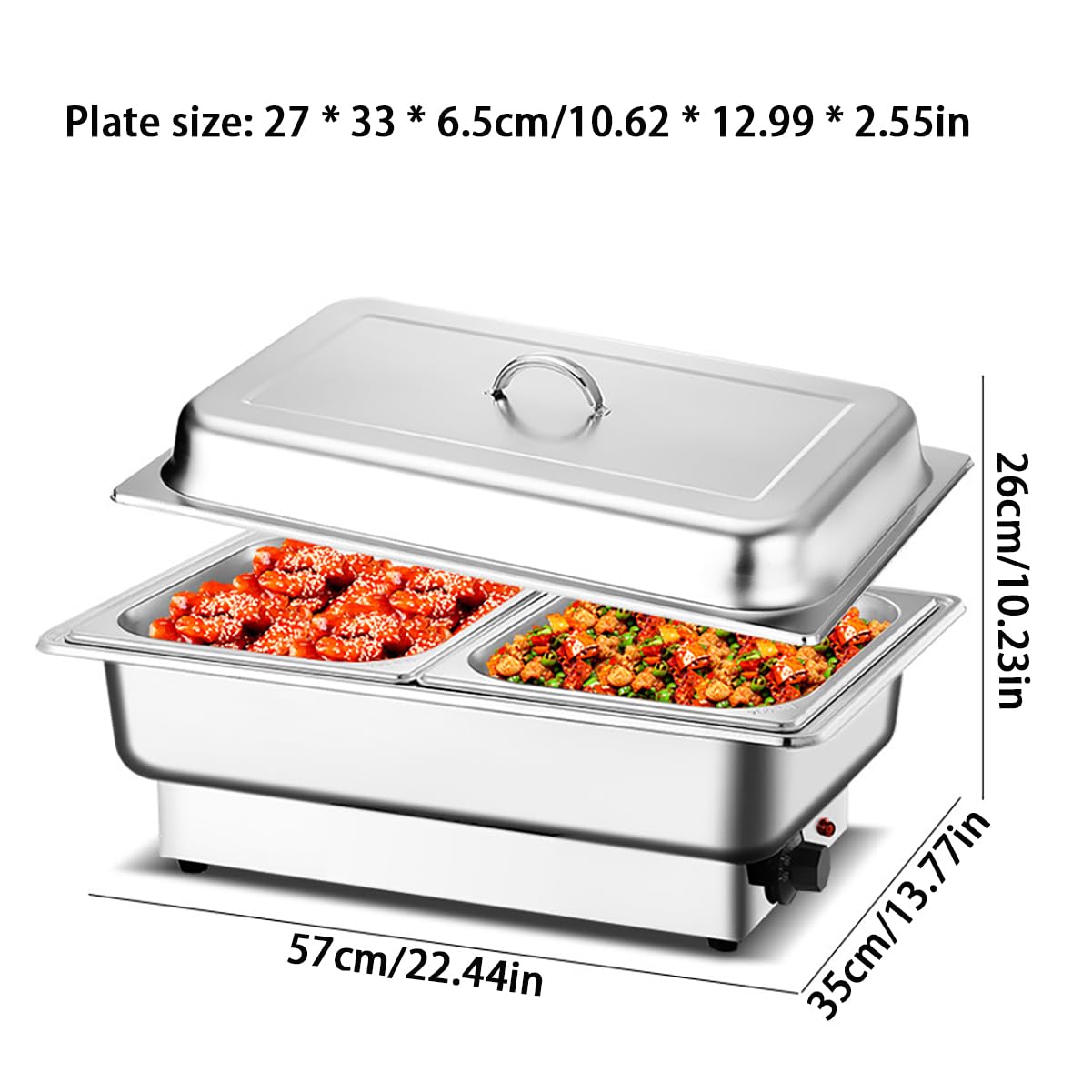 Pentola Calda a Buffet Server con Coperchio, scaldavivande in Acciaio Inox, stoviglie dell'hotel, fornello Quadrato per la Colazione, pentola isolata,B