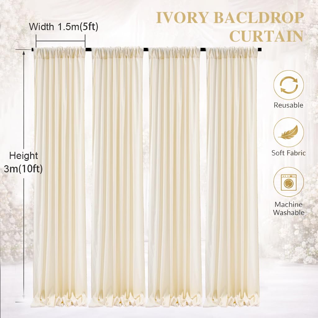 4 Stücke 150x 300 cm Elfenbein Hintergrund Vorhang für Hochzeit Party Faltenfreie Fotowand Hintergrund Vorhänge Taufe Baby Dusche Braut Dusche Party Deko