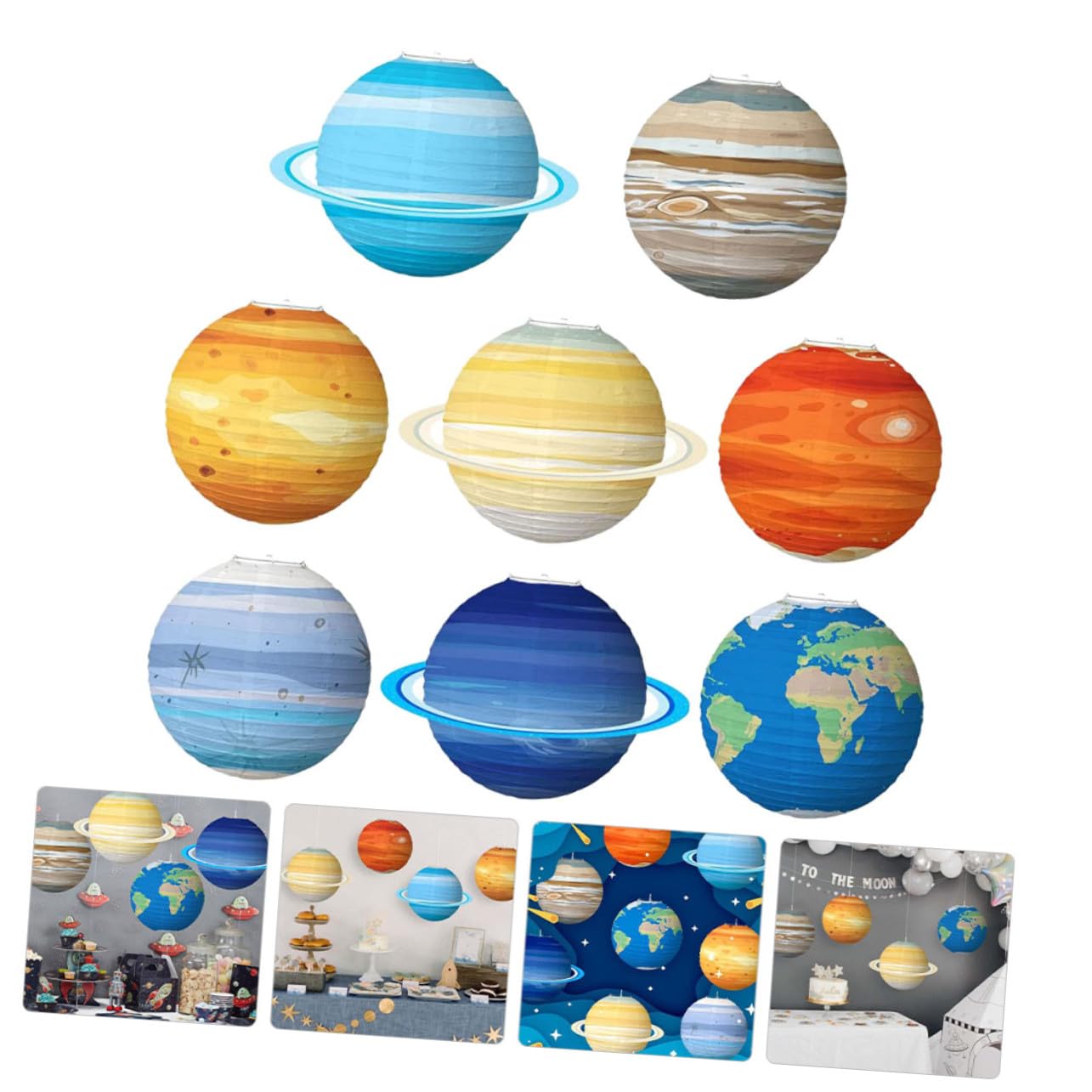 8 Stück Papierlaternen Planetenform Weltraum Deko für Kinderzimmer Party Reißfest Farbenfroh Hängend Sonnensystem Design