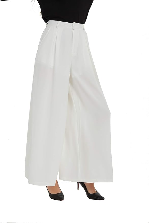 Tronjori Women High Waist White Palazzo Pants