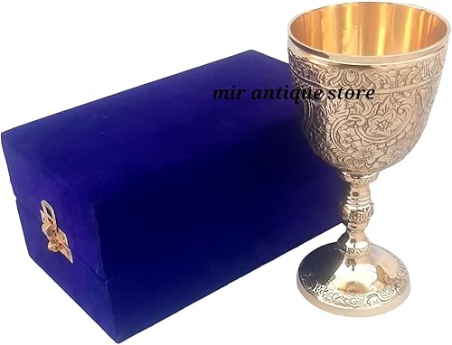 Miniatura 2 de Copa de vino de latón de alta calidad, copa medieval, estilo elegante, decoración del hogar o regalo coleccionable con caja de terciopelo (negro)