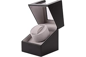 Automatic Single Watch Winder with Japanese Motor in Wood, Black Leather, and Carbon Fiber