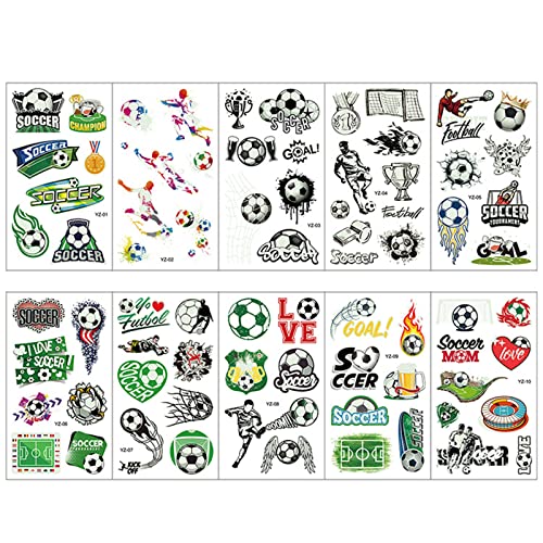 10 Blätter Fußball Kinder Tattoo Fussballtattos Kinder,Leuchten Tattoo Kinder Fußball Temporäre Tattoos Fussball Geburtstag Mitgebsel für Kinder Fußball Party Mitgebsel Cover