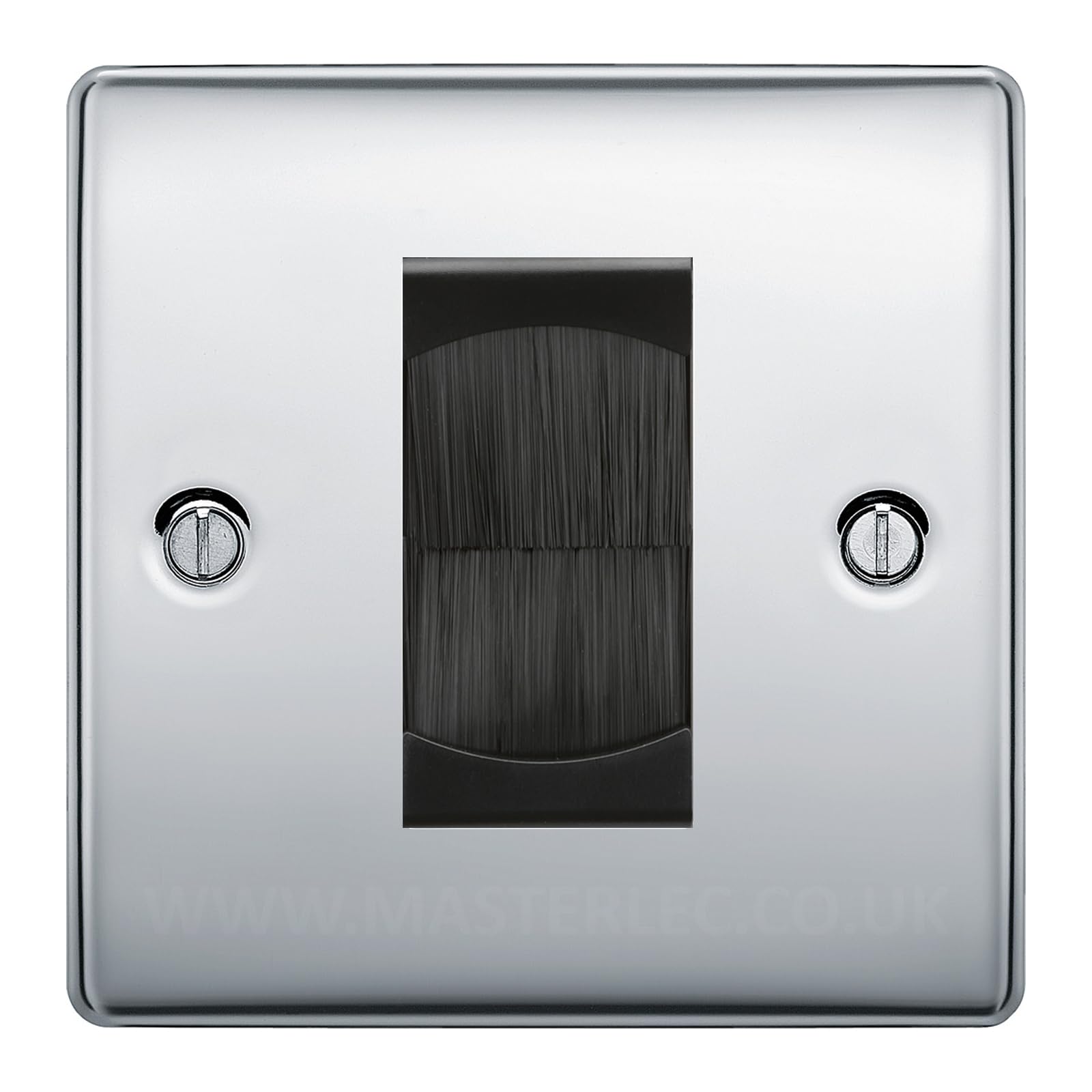BG Polished Chrome Single 1 Gang Brush Cable Entry Wall Plate Black Insert Square