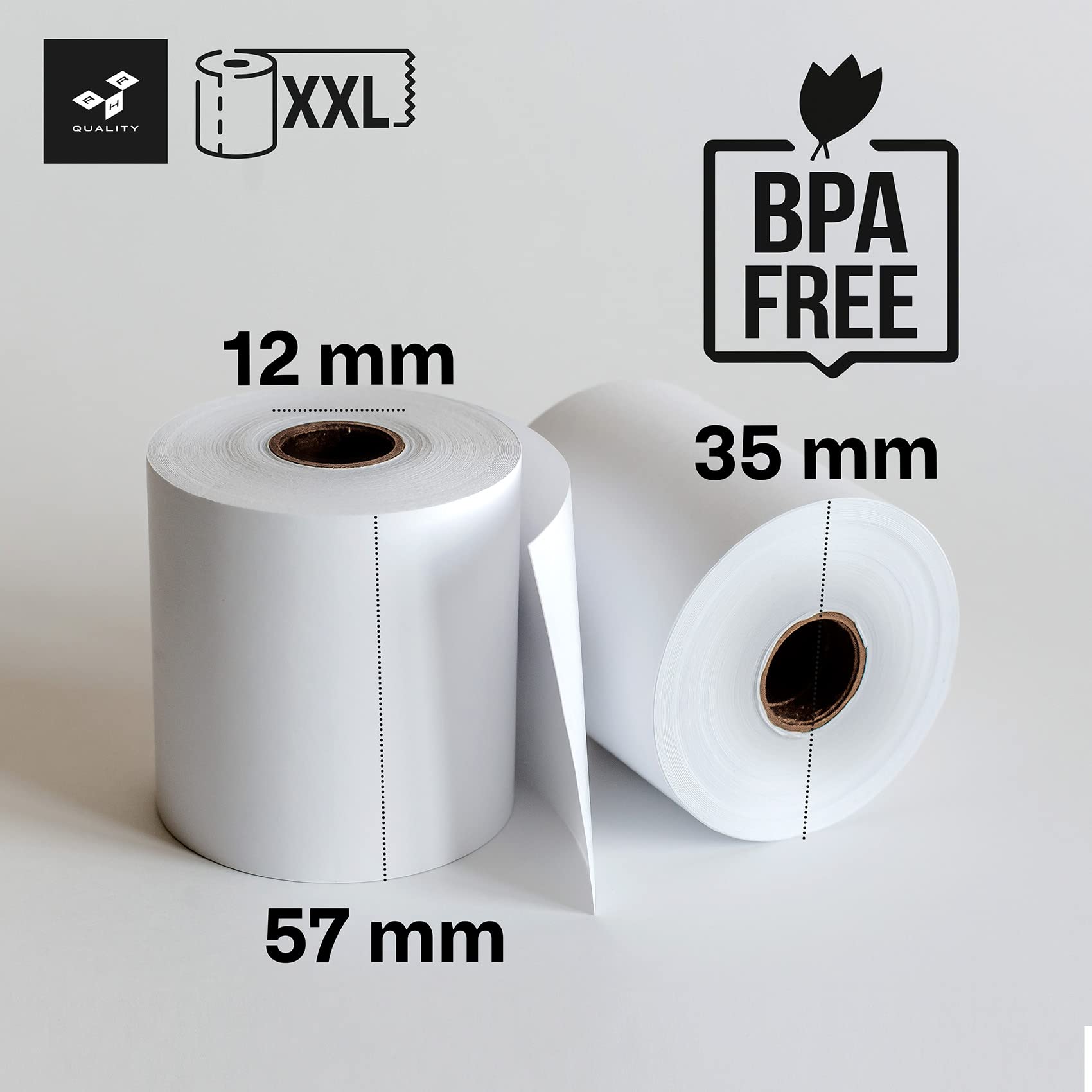 Rotoli di carta termica bianca 57 x 35 x 12 mm per POS senza BPA - Carta termica 57 mm - Carta datafono ad alta durata (100)