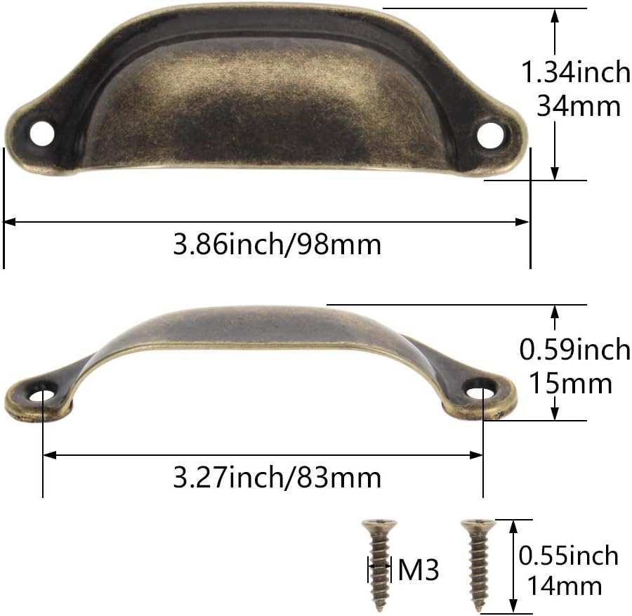 Cup Pulls, Iron Shell Pull Handles Bronze Tone for Dresser Kitchen Cabinet Drawer, 3.86"x1.34" (LxW),10 Pcs