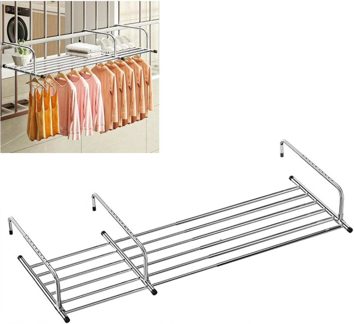 Ausziehbarer Heizkörperwäscheständer, Edelstahl, 360° drehbar, klappbar zum Trocknen von Steppdecken, Handtüchern, Schuhen, hohe Kapazität für Balkon oder Innenbereich