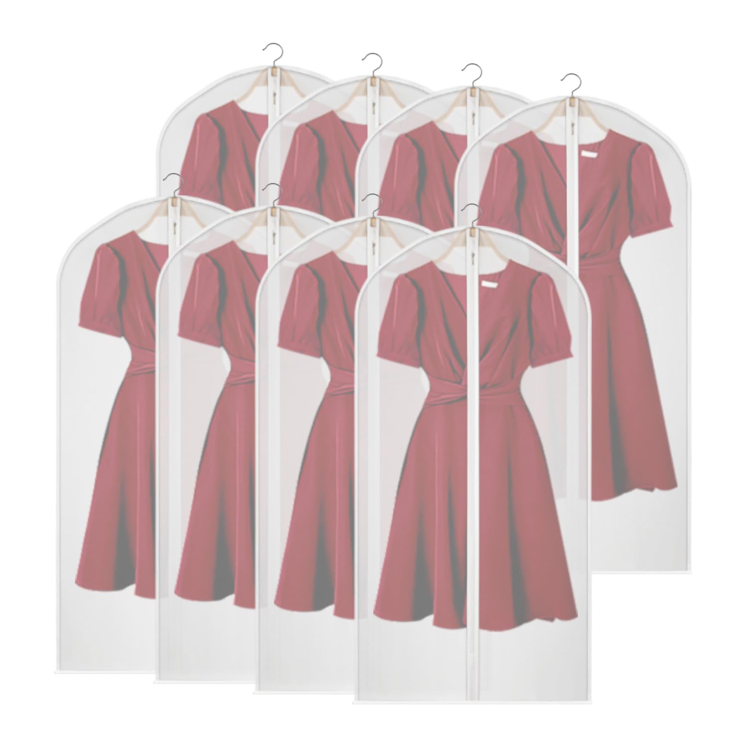 Univivi Suit Bags for Men, 8 Pack Travel Garment Bags, Breathable Clothes Covers Protector Bags, Transparent Waterproof Dustproof Moth Proof Dresses Storage Bag for Wardrobe Storage (60cm x 127cm)