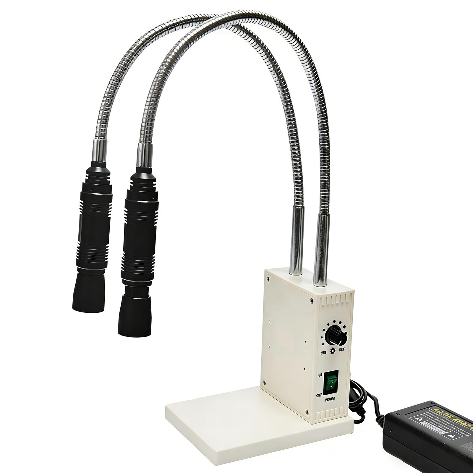 Iluminador de microscopio de fibra óptica, luz de cuello de cisne doble con brazos flexibles de 495 mm y control de apertura ajustable para microscopía de zoom estéreo