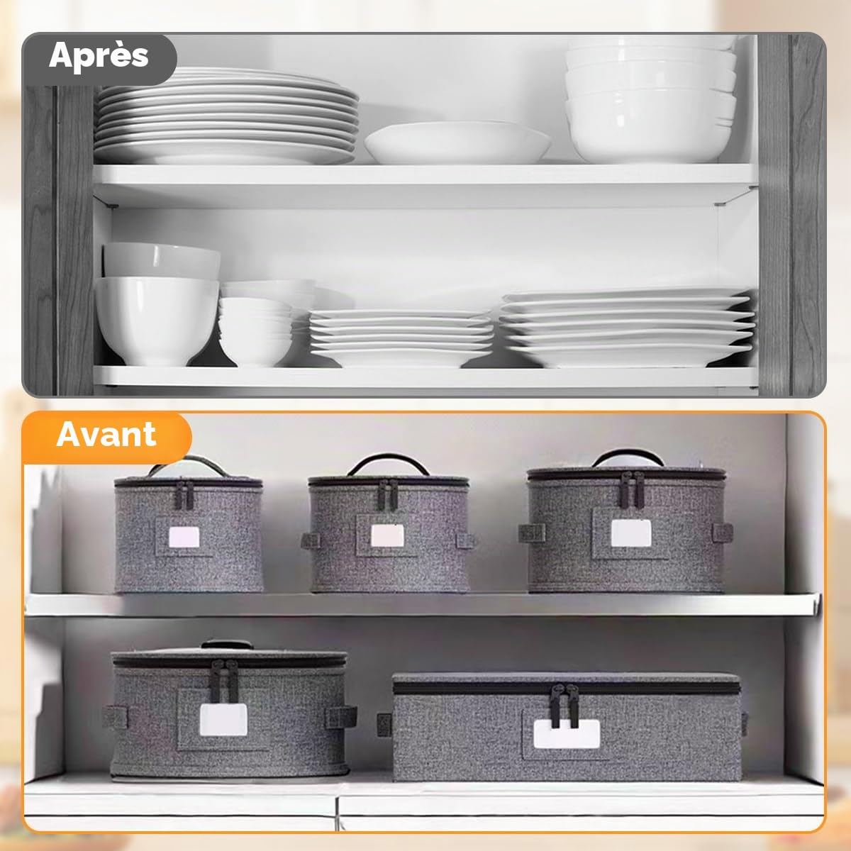 Boîtes de Rangement pour Vaisselle en Porcelaine 5 pièces Boite Rangement Assiette avec Couvercle et Poignées Rangement Verre a Pied,Pour le stockage à domicile