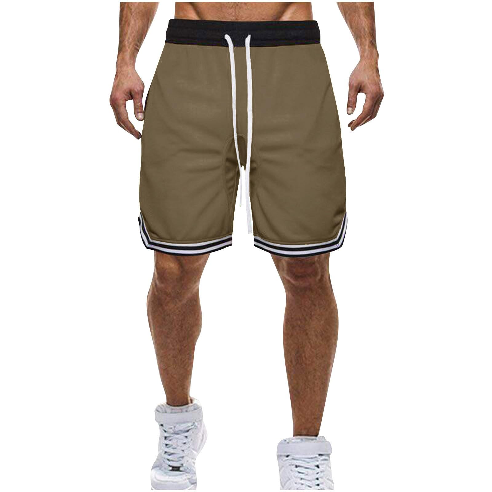 Kurze Hosen Herren Sommer Casual Shorts Atmungsaktiv Herrenshorts mit Kordelzug Taschen Elastische Taille Freizeitshorts Bermuda Kurz Hose Männer Fitness Outdoorshorts Khaki L