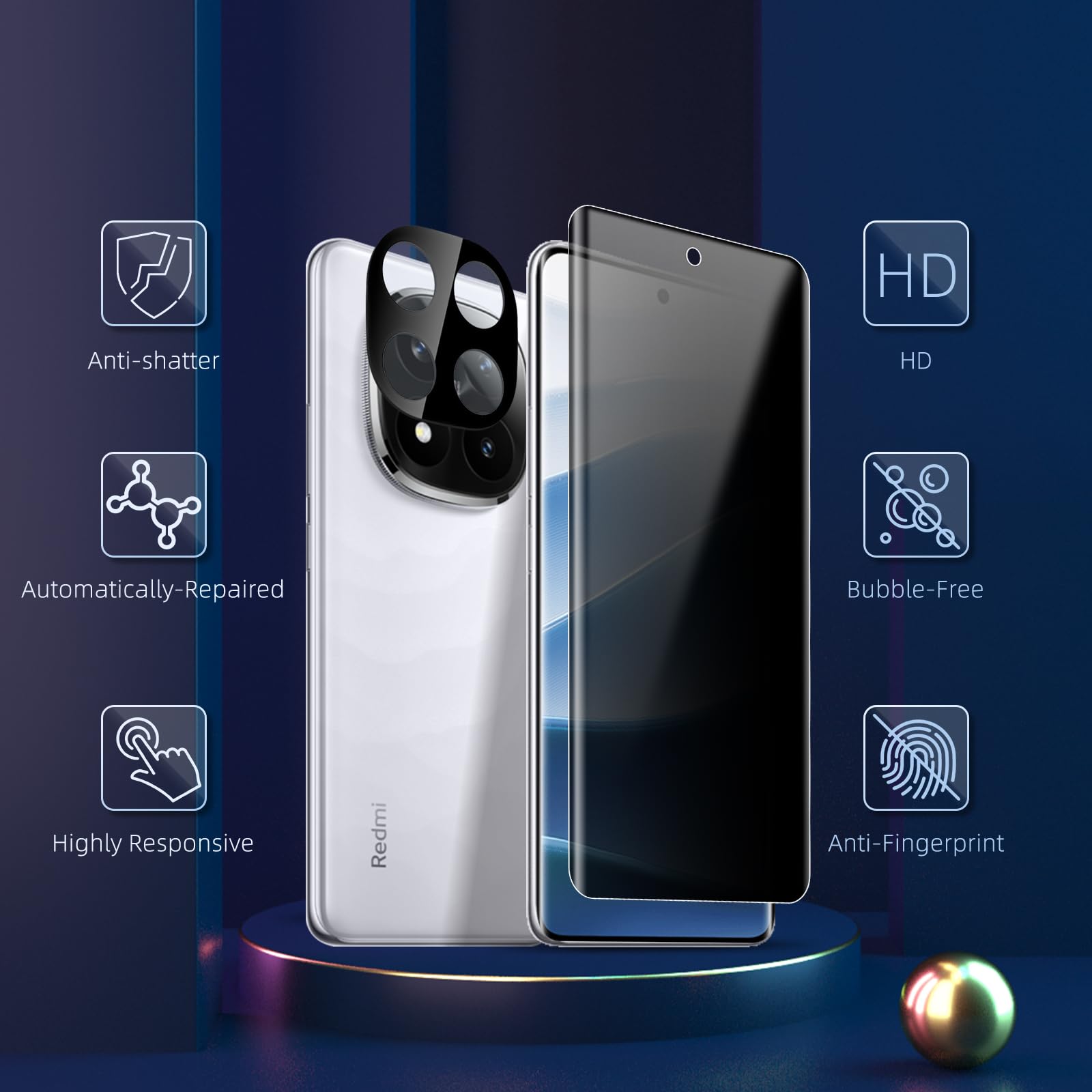 JMDZDL Pellicola Protettiva In Vetro Temperato Anti-Spia Per Xiaomi Redmi 14C, 2 Pezzi, Copertura Completa 9H, Anti-Graffio