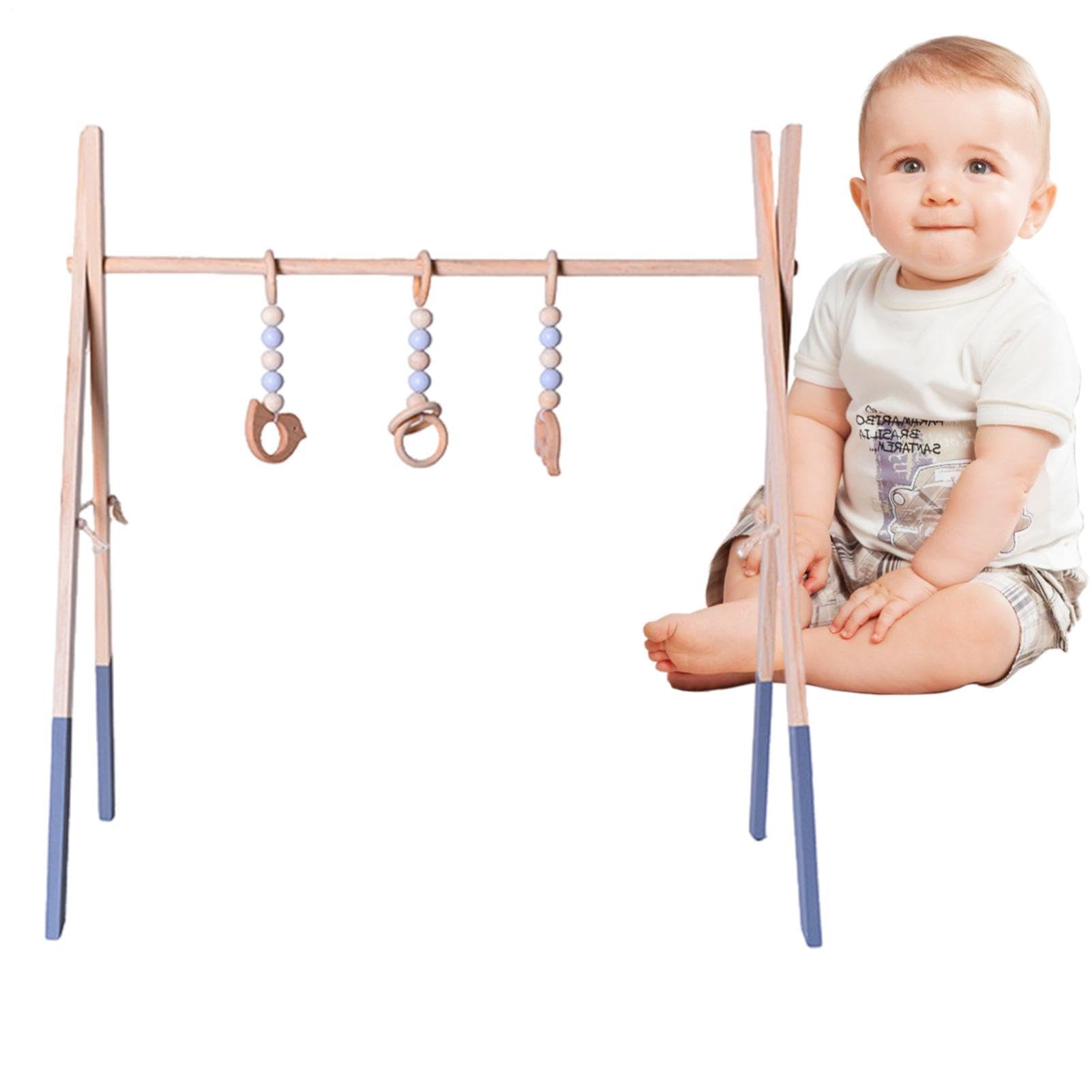 Wooden Activity Gym – Pine Play Frame, Foldable Fitness Stand 45x37.5x47.5cm | Natural Nursery Development Toy with Hanging Space for Early Learning Sensory Growth Home Daycare Usa