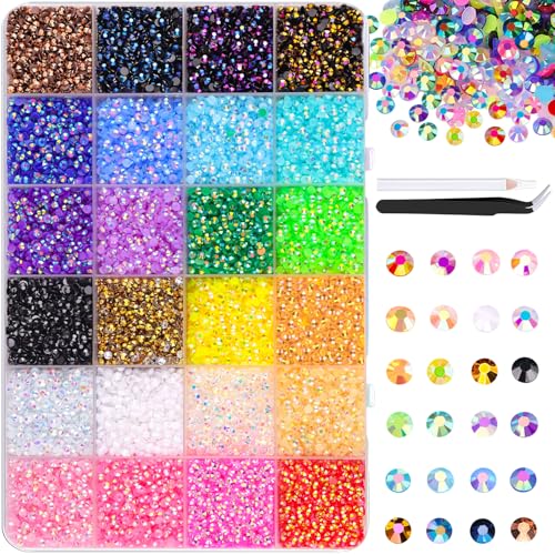 Image of 32000Pcs Resin Rhinestones for Crafting with Tweezers, Mixed-Color 3mm Non Hotfix Flatback Gems, Bedazzling Crystal for DIY Crafts Clothing Tumblers Mugs Shoes Fabric Decor Nail Art Makeup