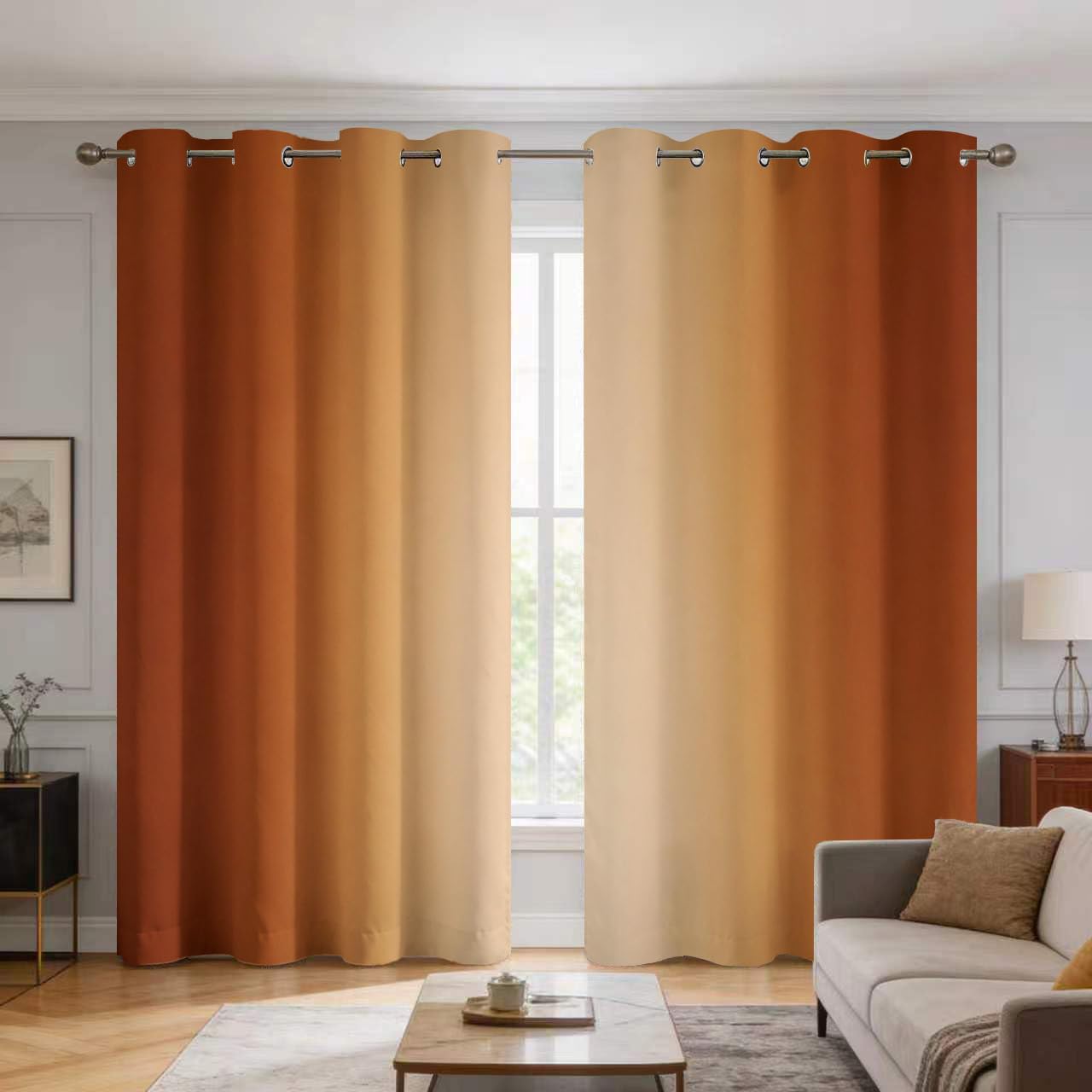 Burnt Orange Ombre Curtains 46 X 90 Decor 2 Panels
