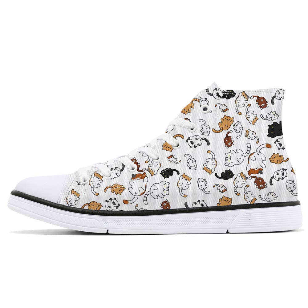 FIRST DANCE Women's Cat Printed Shoes Kitty Shoe Casual Business Work High Top Canvas Sneakers Funny Cute Shoes for Ladies