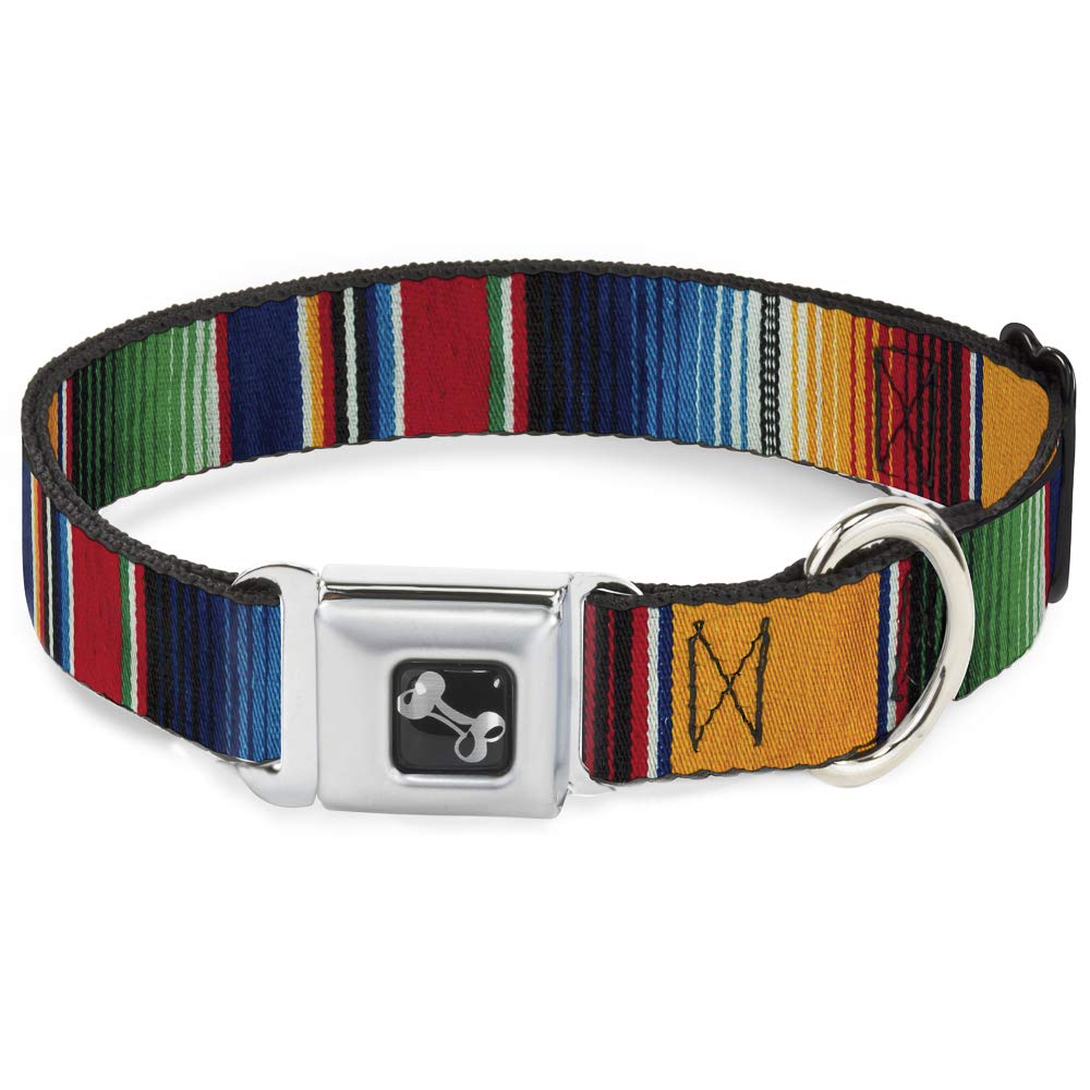 Buckle-Down Seatbelt Buckle Dog Collar - Zarape2 Vertical Multi Color Stripe - 1.5" Wide - Fits 16-23" Neck - Medium