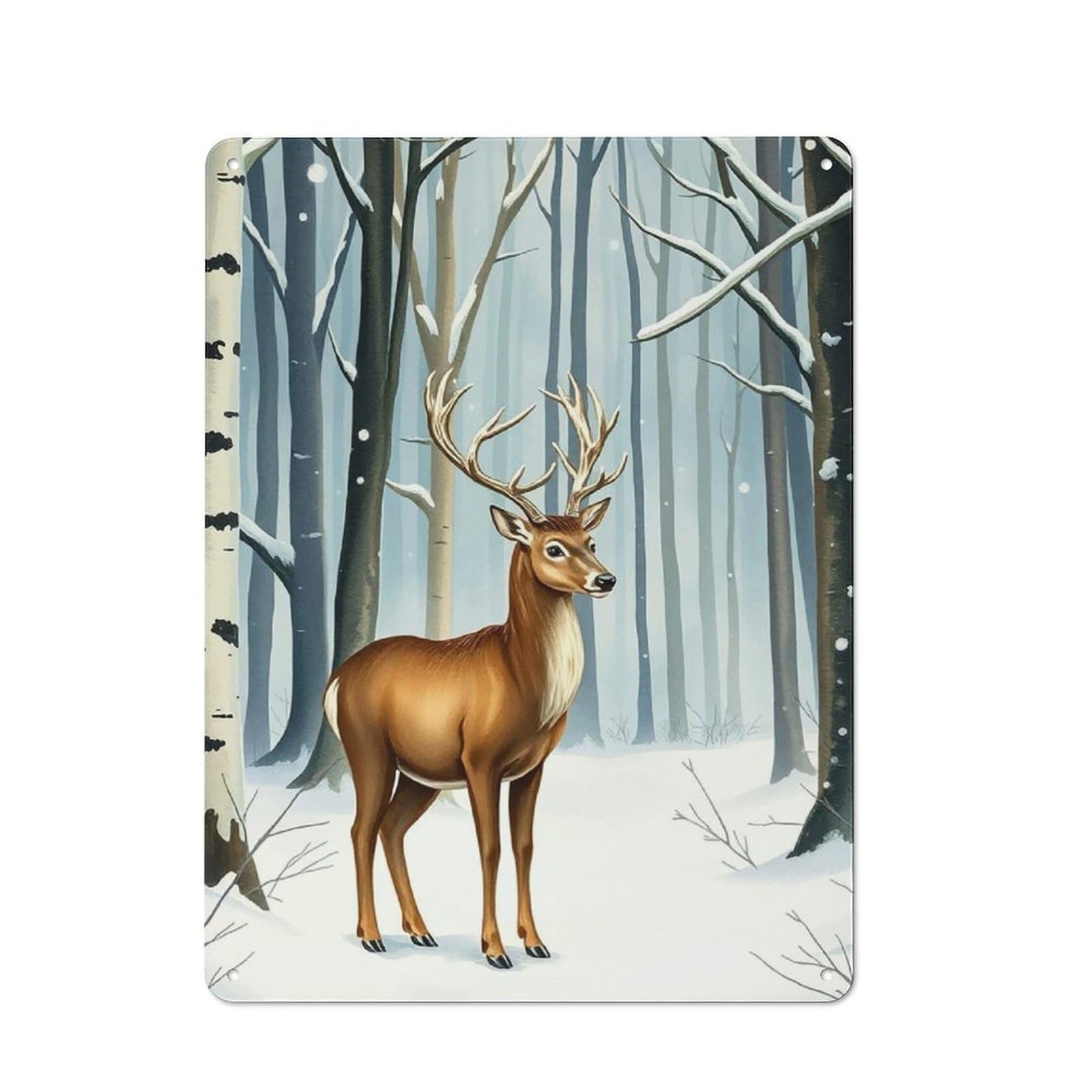 Urban Decorative Metal Plaque 40x30cm Featuring Deer in Winter Forest, Loft Wall Plaque for Loft, Studio, Office Or Creative Room