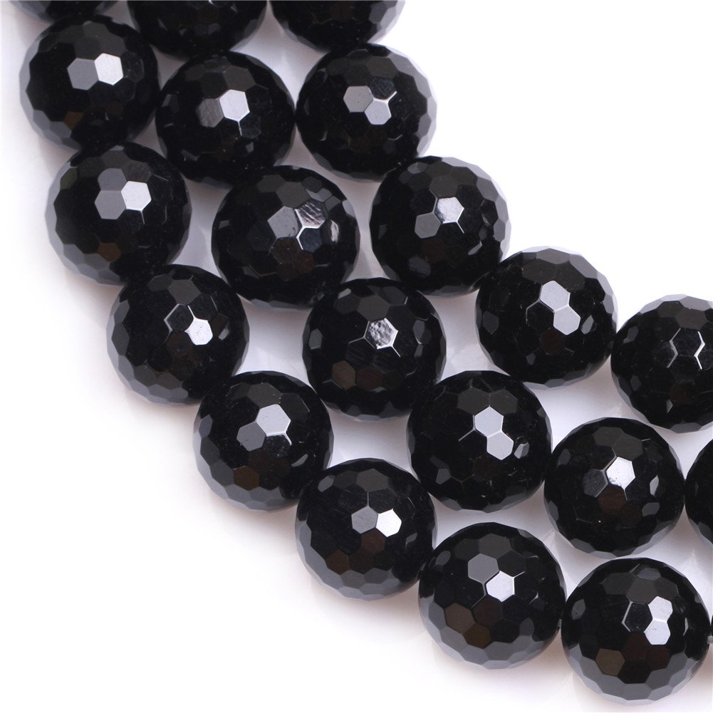 Sweet & Happy Girl's Store 16mm Round Faceted Gemstone Blackagate Bead Strand 15 Inch Jewellery Making Beads - Image 3