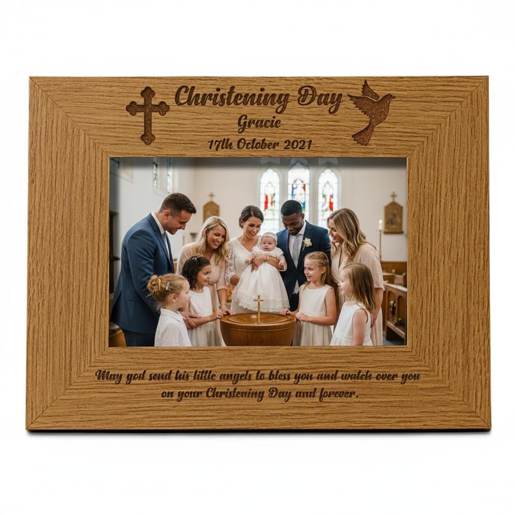 Personalised Christening Day Wooden Photo Frame Gift (4 x 6 Inch)