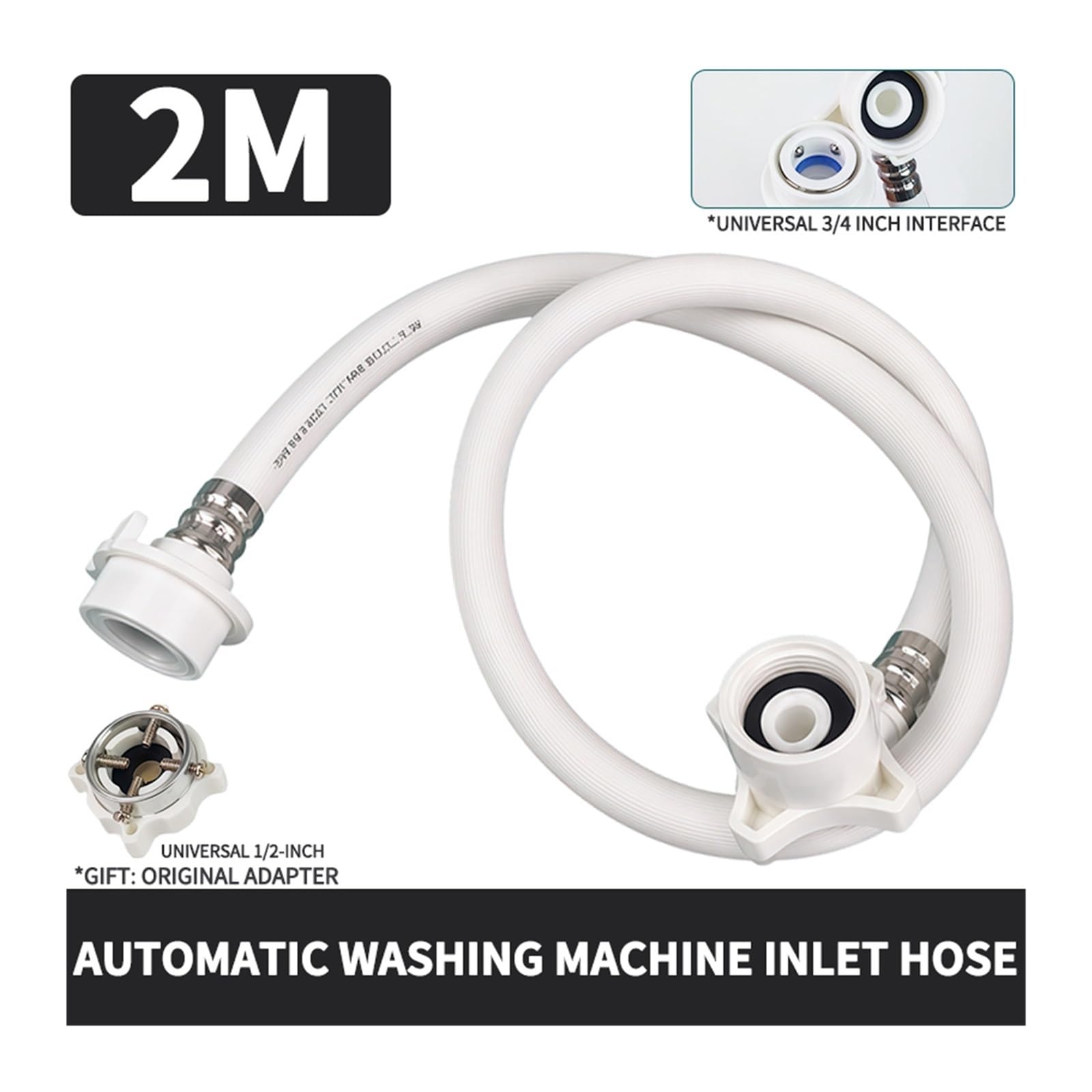 Manguera Entrada Agua Lavadora 1m/1.5m/2m | Conector reforzado a prueba de fugas Adaptador de 1/2" 3/4" for tubería de grifo estándar(2M)
