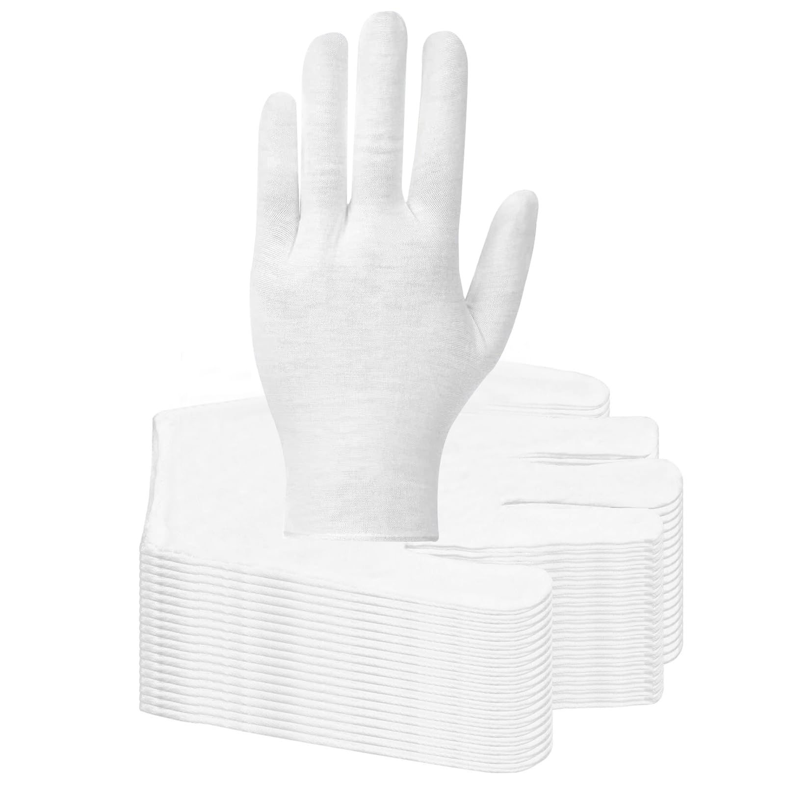 50 Pairs Cotton Gloves for Dry Hands, Sleeping Cosmetic Moisturizing Eczema and Jewelry Inspection,Medium Size Washable White Cotton Gloves for Men and Women