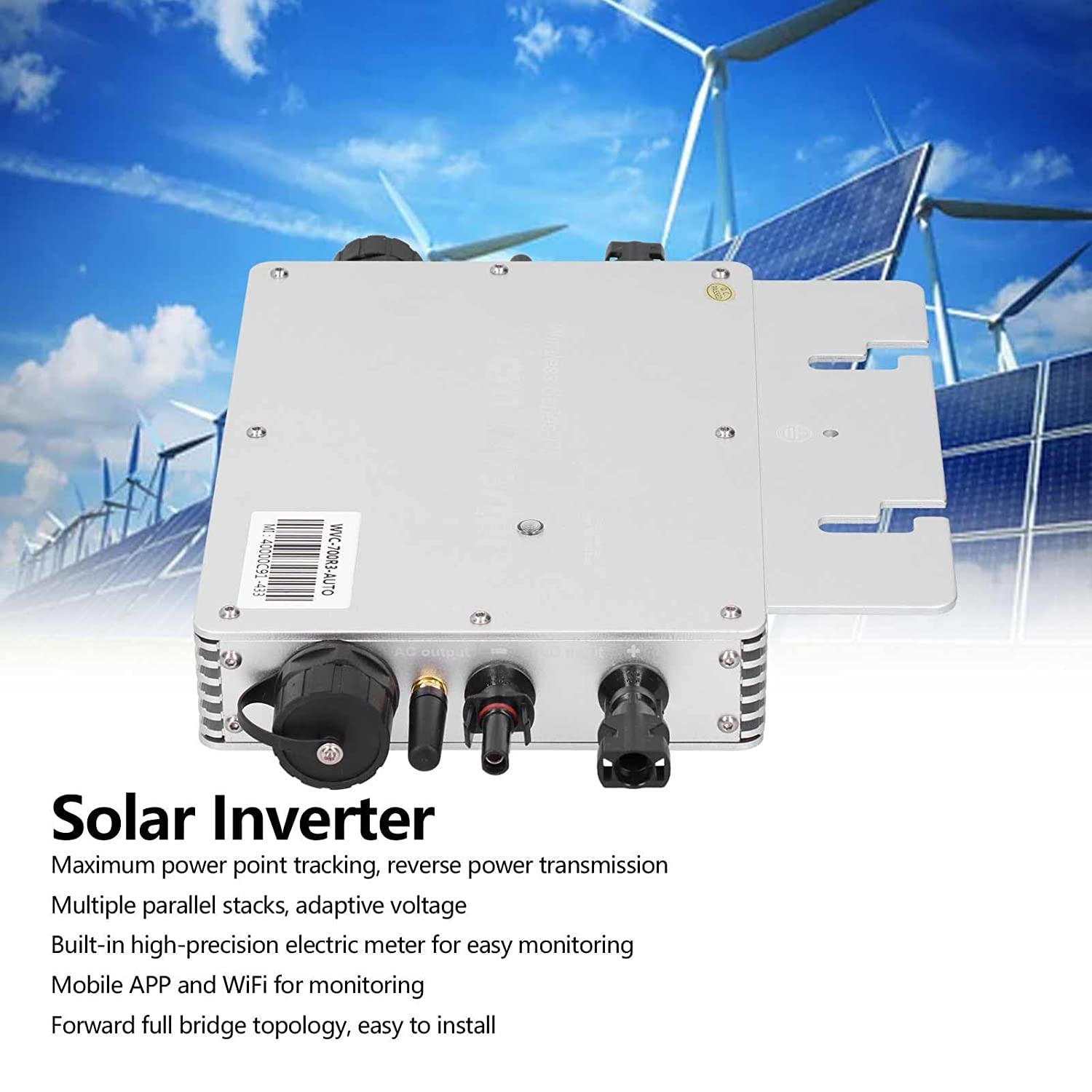 Solar Inverter 700W Micro Inverter Solar Grid Tie Inverter, IP65 Impermeabile Controllo WiFi DC 22-60V A AC 230V Micro Inverter Identificazione Automatica Solare 120/230V