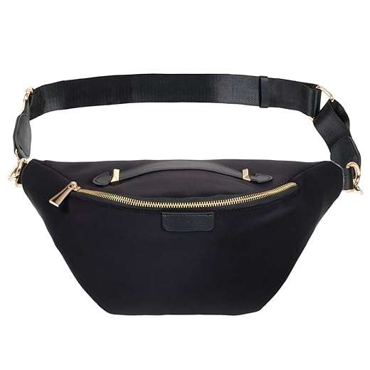 Black Oversized Fanny Pack, Plus Size Crossbody Bag with Adjustable Belt Straps, Fits 42-54 Inch Waist