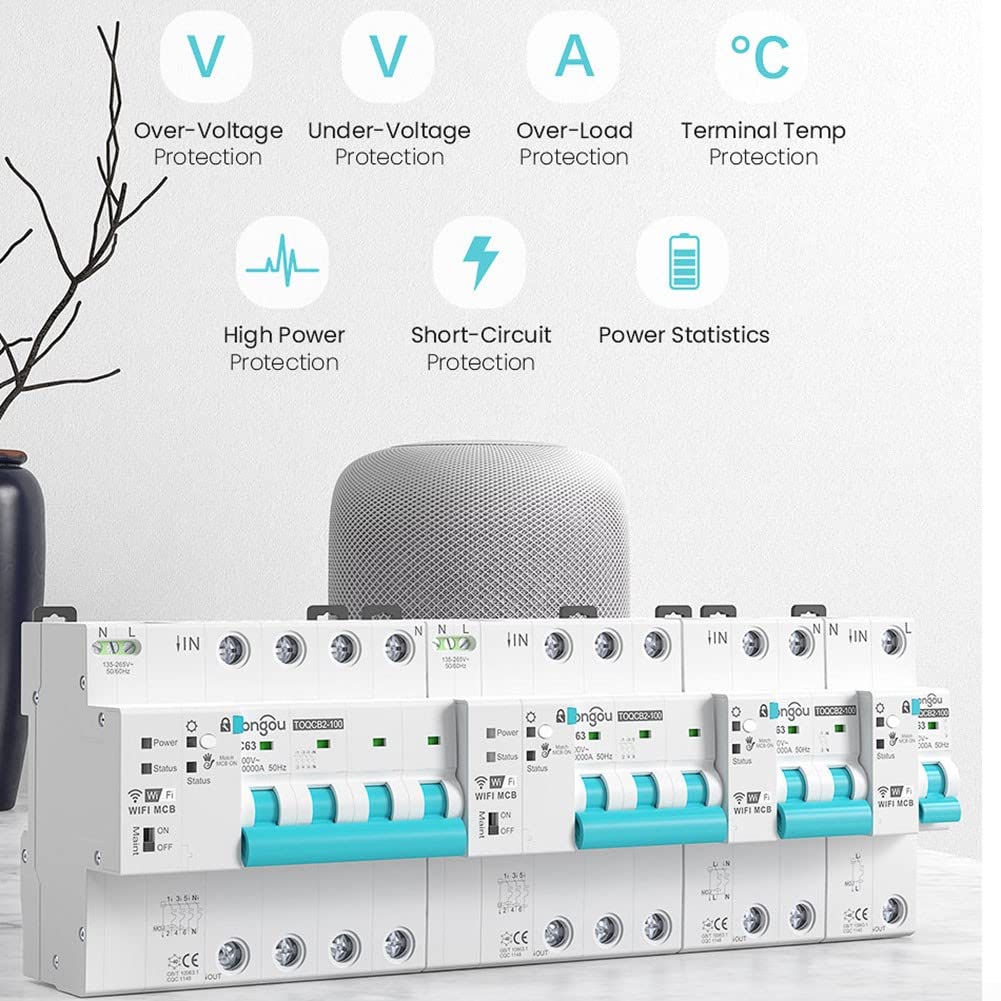 4P para Tuya MCB WIFI Disyuntor de medición para Smart Life Timer Control remoto inalámbrico