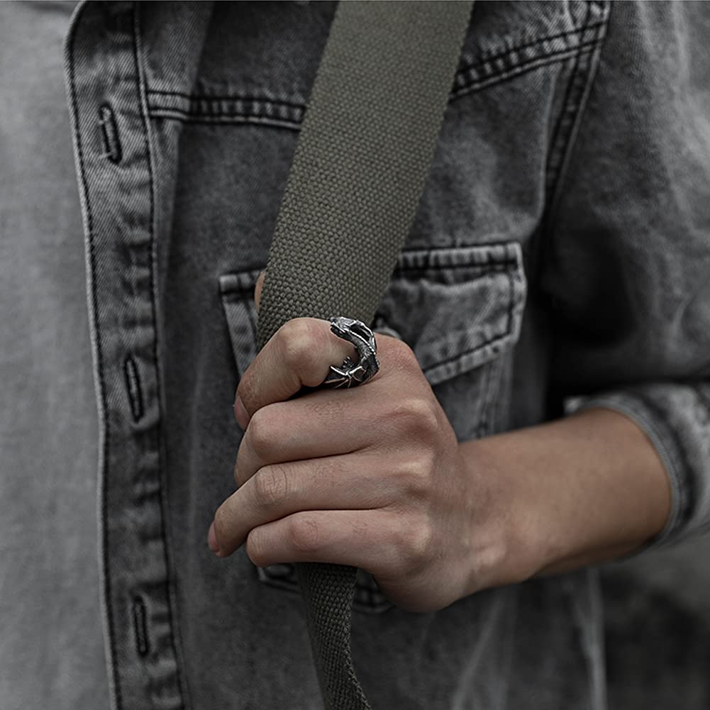 YABEME 925 Sterling Silber Drachenring für Männer, Nordic Viking Vintage Verstellbarer Hochleistungs-Fingeramulettschmuck