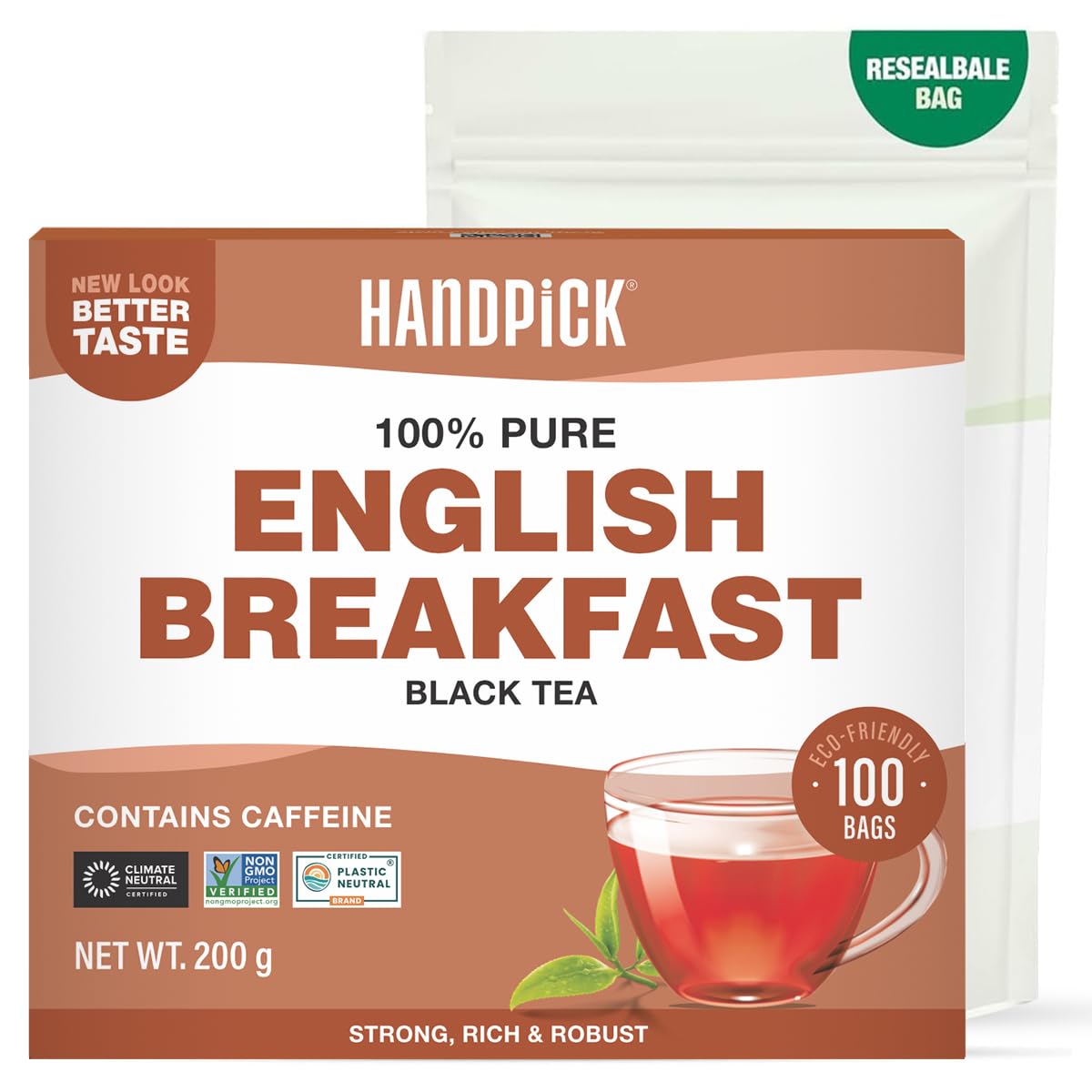 HANDPICKEnglish Breakfast Black Tea Bags (100 Count) Strong, Robust | Eco-conscious Tea Bags, Brew English Breakfast Tea & Kombucha Tea