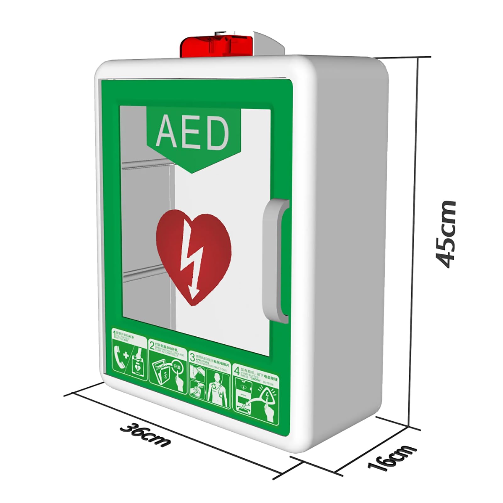 AED-Schrank, tragbarer Erste-Hilfe-AED-Defibrillator-Aufbewahrungsschrank ABS & PC/Alarmsystem, für Zuhause, Büro, Krankenhaus, öffentliche Plätze