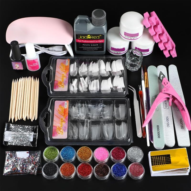Acrylic Nail Kit For Beginners With Everything Professional Nail Kit Set With Acrylic Powder Liquid UV Light Nail Decoration Supplies Manicure Salon Women Gift