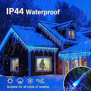 Hopolon 33FT 360L LED Christmas Icicle Lights Outdoor Waterproof,8 Modes Plug in Curtain String LIghts With 60 Drops,Christmas Lights for Wedding,Party,Bedroom,Home,Garden,Wall Decorations(Blue White)